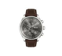 BOSS Chronograph Quarz Uhr für Herren mit Braunes Lederarmband, Grau, One Size