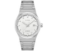 BOSS Silver-tone automatic watch with white grooved dial - Style CANDOR AUTO, HB1514186 Silber ONESI