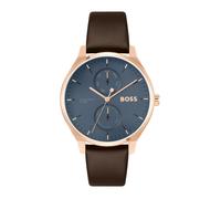 Hugo boss boss quarz braunem herren uhr mit blauemzifferblatt und leder armband one_size Braun