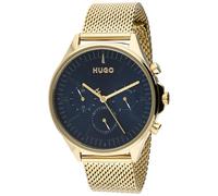 HUGO BOSS Herren-Armbanduhr, blaues Zifferblatt, ionenbeschichtet, dünn, goldfarben, Stahl, 1530410, Blau