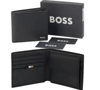 BOSS Portemonnaie Zair_4cc_Coin N. aus echtem Leder mit silberfarbenem Logo Schwarz