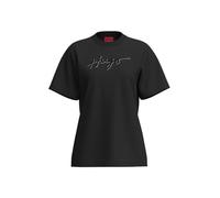 HUGO T-Shirt aus Baumwolle mit Flock-Print und Strasssteinen - Style Vintage Tee_12, 50528585 Schwarz M