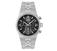 Hugo boss quarz silberfarbenem herren uhr mit schwarzem zifferblatt und edelstahl armband one_size Silber