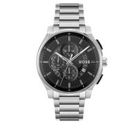 Hugo boss quarz silberfarbenem herren uhr mit schwarzem zifferblatt und edelstahl armband one_size Silber