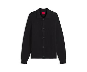 HUGO Cardigan aus Schurwoll-Mix mit Hemdkragen - Style Sardeep, 50570398 Schwarz S