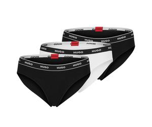 HUGO Damen Slips, 3er Pack - Brief Stripe, Unterwäsche, Baumwolle, Logo, einfarbig Schwarz/Weiß / M M Schwarz
