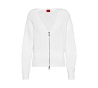 HUGO Damen Sottella Cardigan aus Bio-Baumwolle mit Reißverschluss und Stack-Logo Weiß L