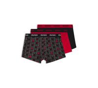 HUGO Dreierpack eng anliegende Boxershorts mit kurzem Bein aus Stretch-Baumwolle mit Logo-Bund - Style TRUNK TRIPLET DESIGN, 50532550 Schwarz / Rot S