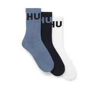 HUGO Dreierpack kurze gerippte Socken mit Logos - Style 3P QS ICONIC CC, 50531517 Weiß / Blau 39-42