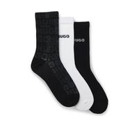 HUGO Dreierpack kurze Socken aus Baumwoll-Mix mit Logos - Style 3P QS LOGO PIQUET CC, 50553208 Weiß / Schwarz 43-46