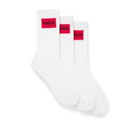 HUGO Herren 3P QS RIB LABEL CC Dreierpack kurze Socken mit rotem Logo-Label Weiß 43-46