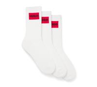 HUGO Herren 3P QS RIB LABEL CC Dreierpack kurze Socken mit rotem Logo-Label Weiß 43-46