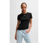 HUGO T-Shirt Damen Easy Tee_B – Slim-Fit, gerippte Stretch-Baumwolle, Rundhals, Kurzarm – Schwarz M