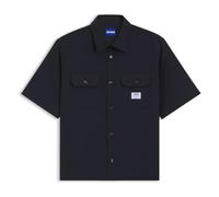 Kurzarmhemd HUGO BLUE "Ekyno", Herren, Gr. S, N-Gr, dunkelblau405, Twill, Obermaterial: 100% Baumwolle, weit hüftlang, hoch geschlossener Ausschnitt, eingesetzt,weit abgesteppte Kante, Hemden, mit kon