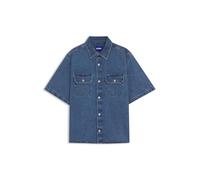Jeanshemd HUGO BLUE "Ekyno", Herren, Gr. L, N-Gr, blau (navy416), Web, Obermaterial: 100% Baumwolle, unifarben, casual, oversize hüftlang, Rundhals, Kurzarm abgesteppte Kante, Hemden, in oversize Form