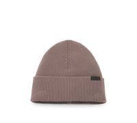 HUGO Gerippte Strickmütze aus Baumwolle mit gewebtem Logo-Label - Style Xential, 50570999 Braun ONESI
