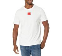 Hugo Geripptes Herren-T-Shirt mit Rundhalsausschnitt, Normale Passform, mittiges Logo, Kreideweiß, XXL