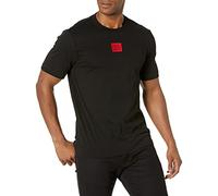 HUGO Geripptes Herren-T-Shirt mit Rundhalsausschnitt, Normale Passform, mittiges Logo, Rabenschwarz, Klein