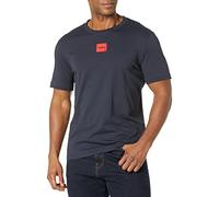Hugo Geripptes Herren-T-Shirt mit Rundhalsausschnitt, Normale Passform, mittiges Logo, Space Navy, M