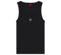 HUGO Geripptes Tanktop aus Baumwoll-Mix mit gesticktem Stack-Logo - Style Datamia, 50514489 Schwarz XL