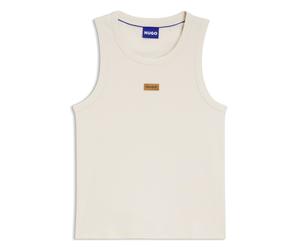 HUGO Geripptes Tanktop mit Logo-Badge aus Veloursleder - Style Nuvest, 50563974 Natur XXL