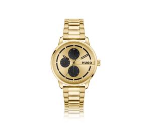 HUGO Goldfarbene Uhr mit schwarzen Subeyes - Style #STAMP MULTI, HB1530385 Gold ONESI