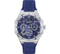HUGO "GRAIL SKELETON" Armbanduhr, Quarzuhr, Herrenuhr, Datum, Silikonarmband (79209740-0) blau