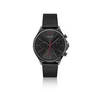 HUGO Grau beschichtete Uhr mit schwarzem Lederarmband - Style #SMASH MULTI, 58244985 Schwarz ONESI
