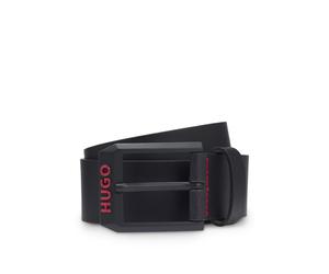 HUGO Gürtel aus italienischem Leder mit eckiger Logo-Schließe - Style Gelio-B-Red_Sz40, 50542479 Schwarz 85