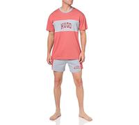 HUGO Herren Big Logo Color Block Tshirt and Matching Shorts Pyjamaset, Münzgrau meliert, XX-Large