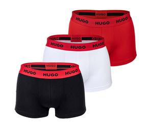 HUGO Herren Boxer Shorts, 3er Pack - Trunks Triplet Pack, Logo, Cotton Stretch Schwarz/Weiß/Rot / XL XL Mehrfarbig