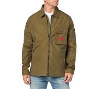 HUGO Herren Cotton Mix Canvas Zip Up Overshirt Hemd mit Button-Down-Kragen, Militär, Grün, XL
