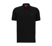 HUGO Herren Dereso232 Slim-Fit Poloshirt aus Baumwoll-Piqué mit rotem Logo-Label Schwarz XXL
