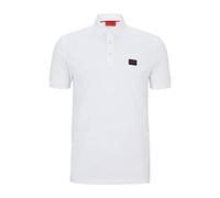 HUGO Herren Dereso232 Slim-Fit Poloshirt aus Baumwoll-Piqué mit rotem Logo-Label Weiß L