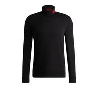 HUGO Herren Derollo224 Slim-Fit Longsleeve mit rotem Logo-Label Schwarz001 S
