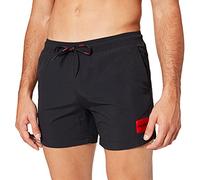 HUGO Schnell trocknende Badeshorts mit rotem Logo-Etikett - Style DOMINICA, 50493450 Schwarz S