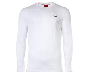 HUGO Herren Longsleeve - DEROL222, Rundhals, Langarm Shirt, Logo-Print, Baumwolle Weiß 2XL