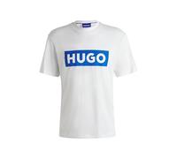 HUGO Herren Nico T-Shirt aus Baumwoll-Jersey mit blauem Logo-Print Weiß S