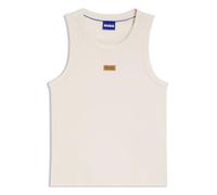 HUGO Geripptes Tanktop mit Logo-Badge aus Veloursleder - Style Nuvest, 50563974 Natur XL