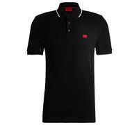 HUGO Herren Poloshirt mit Kontraststreifen - Deresino232, Pique, Baumwolle, uni Schwarz M