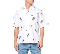 HUGO Herren Printed Short Sleeve Shirt Hemd mit Button-Down-Kragen, Weiße Palmen, XX-Large