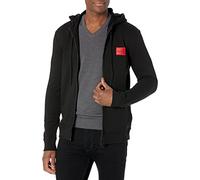 HUGO Herren Regular Fit Square Logo Jersey Hooded Zip Up Sweatshirt Kapuzenpullover, Rabenschwarz, Large