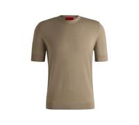 HUGO Herren San Carl-CV Slim-Fit Strickpullover mit kurzen Ärmeln Braun S