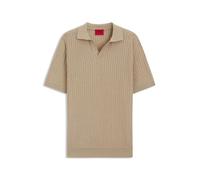 HUGO Herren Seemant Strick-Poloshirt aus Baumwoll-Leinen-Jacquard mit Johnny-Kragen Beige L