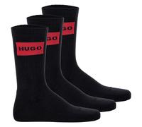 HUGO Herren Socken, 3er Pack - QS Rib Label CC, gerippt, Logo, Baumwollmischung Schwarz 39-42