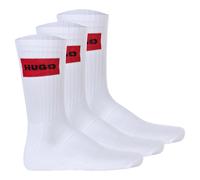 HUGO Herren Socken, 3er Pack - QS Rib Label CC, gerippt, Logo, Baumwollmischung Weiß / 39-42 39-42 Weiß