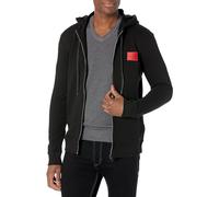 HUGO Herren Regular Fit Square Logo Jersey Hooded Zip Up Sweatshirt Kapuzenpullover, Rabenschwarz, Medium