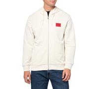 HUGO Herren Sweatshirt mit Quadratischem Logo, Normale Passform, Jersey, mit Reißverschluss Kapuzenpullover, Leinencreme, Large