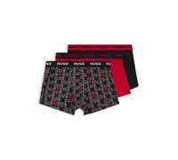 Hugo Boxershorts TRUNK TRIPLET DESIGN – Dreierpack Stretch-Baumwolle mit Logo-Bund Schwarz/Rot M