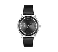 HUGO Uhr aus Edelstahl mit schwarzem Lederarmband - Style #STAMP, HB1530362 Schwarz ONESI